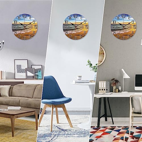 Image of TAHEAT 12 Inch Beach Sea Wall Clock, Modern Nautical Bathroom Decor, Decorative Battery Operated Silent Non Ticking Wall Clocks for Living Room Kitchen Bedroom Office