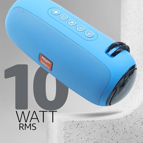 Image of (Refurbished) Amazon Basics B10 10W RMS Bluetooth Speaker with 2000 mAh Battery | Up to 8 hrs of playback | RGB | Bluetooth 5.3, AUX in, USB & Micro SD Card Connectivity | Type-C Charging (Blue)