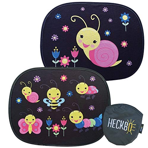 HECKBO 2X Parasol Autoadhesivo para Coche - protección Solar para niños - Animales de la Pradera - 44x36cm - protección Solar para ventanillas de Coche - Ventana Lateral - parasoles con Bolsa