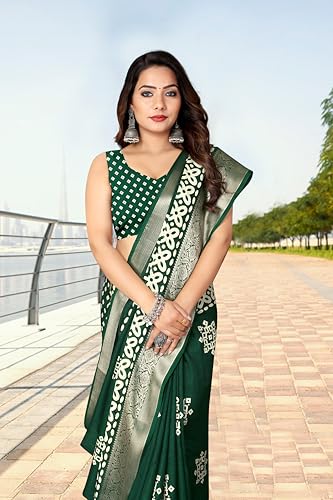 Image of Dola Silk Saree with Blouse Piece Intricate White Art Print and Zari Border | Perfect for Festive Occasions | Dola Silk | Silk Saree | Cotton Silk Saree | Silk Saree Collection.