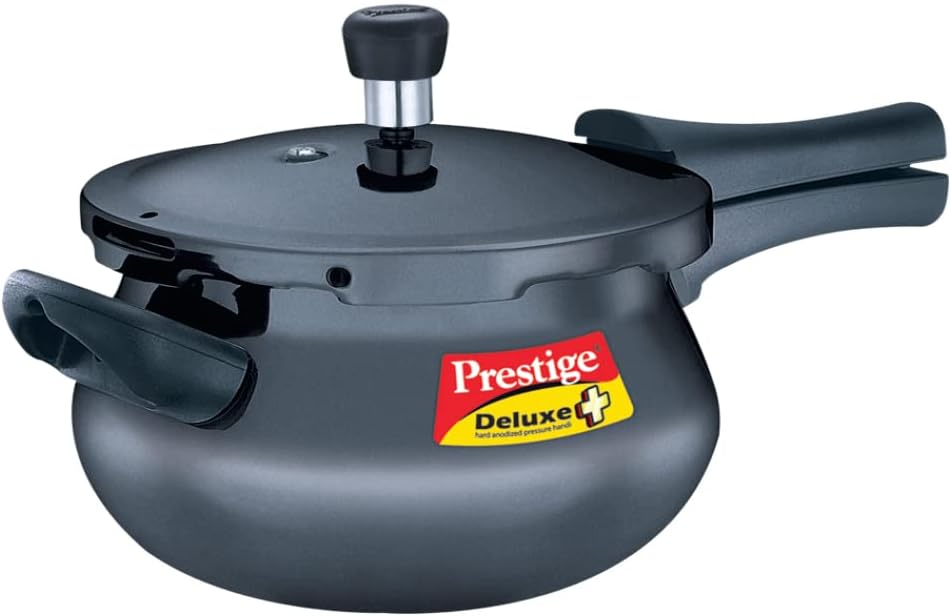 Deluxe Plus Hard Anodised 5 Litre Pressure Cooker|Aluminium|Curved Design|User-Friendly Handles- Black