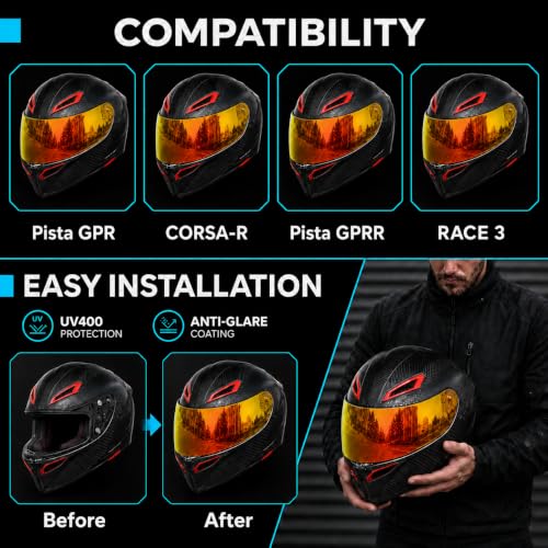Image of PSLER Shatterproof Helmet Visor for Pista GPR Corsa-r Race 3,Deep Gold Red