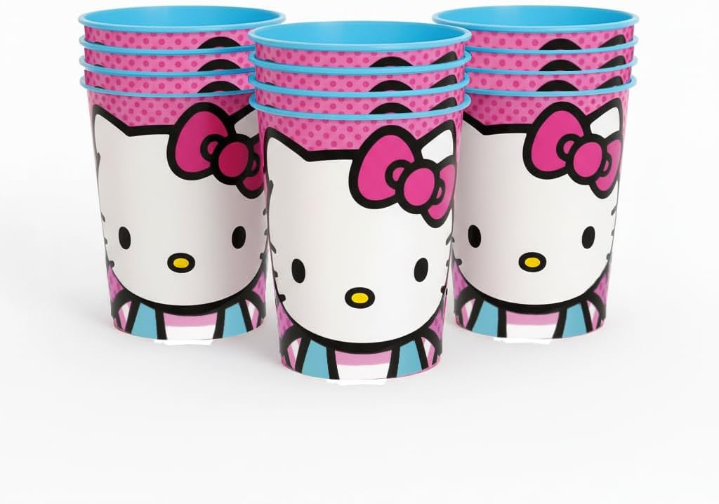 Unique Hello Kitty 12 Pack 16 oz Plastic Reusable Favor Cups – Birthday Party Supplies, Goodie Bag Favors, Kids’ Drinkware & Take-Home Gifts