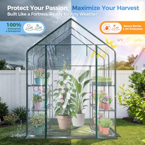 Image of Ohuhu Plastic Greenhouse for Outdoors: Portable Walk in Plant Green House with Improved Transparent PVC Cover, 3 Tiers 12 Shelves Stands Small Greenhouses Backyard Green Houses for Outside Heavy Duty