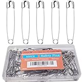 Urmspst 60PCS Safety Pins(Upgraded), 3 inch Large Safety Pin, Rust-Resistant Nickel Plated Steel, Sharp Edge Safety Pin for Clothes, Sewing, Arts & Craft, 75mm Decorative Safety Pins (Silver)