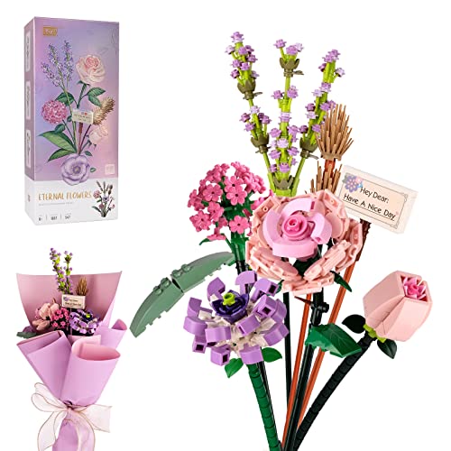 WUGU Blumenstrauß Bausteine, 547 PCS DIY Künstliche Blumen Set, Kreatives Bauspielzeugsets mit Blumenstrauß Papier & Band, Kunstblumen für Tisch Zimmer Deko, Blumenliebhaber Cover