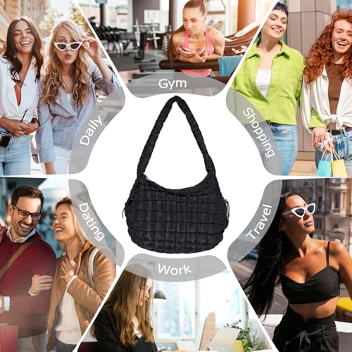 Image of Puffer Tote Bag for Women Large Quilted Tote Bag Crossbody Lightweight Nylon Puffy Hobo Bag Carryall Shoulder Bag for Women