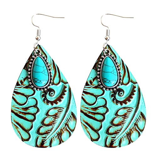 Boucles d'oreilles turquoise légères en cuir pour lobes sensibles