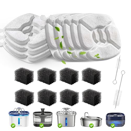Image of Cat Water Fountain Replacement Filters-8 Pack Cat Fountain Filters with 8 Pack Sponges, Enhanced Compatibility Pet Fountain Filter Fit for 50oz, 84oz, 95oz or 108oz Automatic Pet Dog Water Dispenser