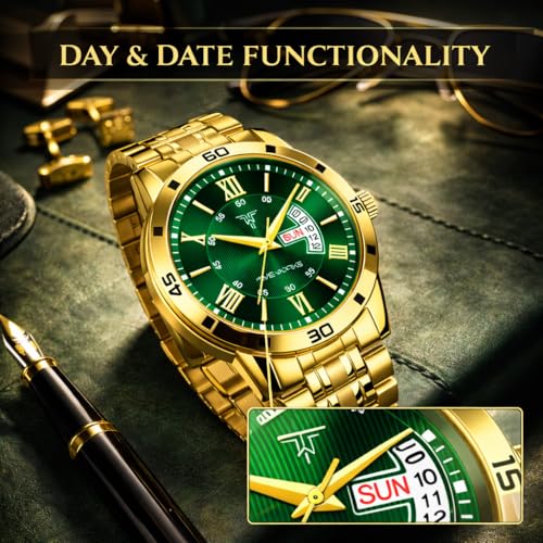 Image of TIMEWORKS Designer Golden Round Shape Day & Date Dial Men's & Boy's analogue Watch 418Yym16 (Gold Polish Gaurantee 6 Months)