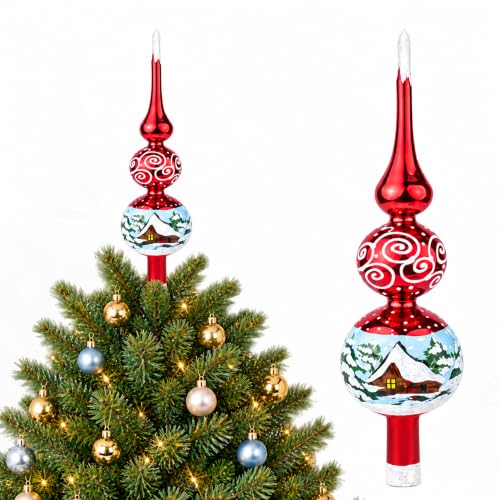 Finial Glass Christmas Vintage Tree Topper, Burgundy Swirl 12 in