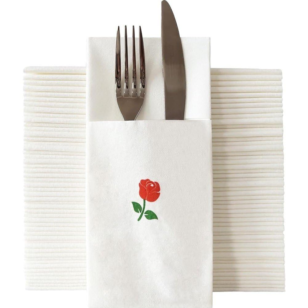 Serviettes en papier avec poche pour couverts intégrée jetables et absorbantes x50