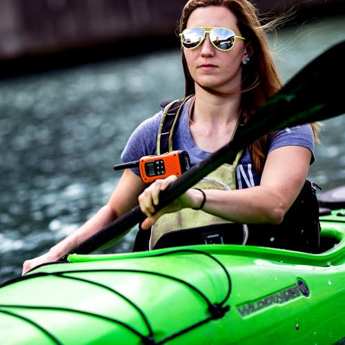 Image of Motorola Solutions, Portable FRS, T605 H2O, Talkabout, Two Way Radios Waterproof Walkie Talkie Emergency Preparedness, Rechargeable, 22 Channel, 35 Mile, Orange W /Black, 2 Pack