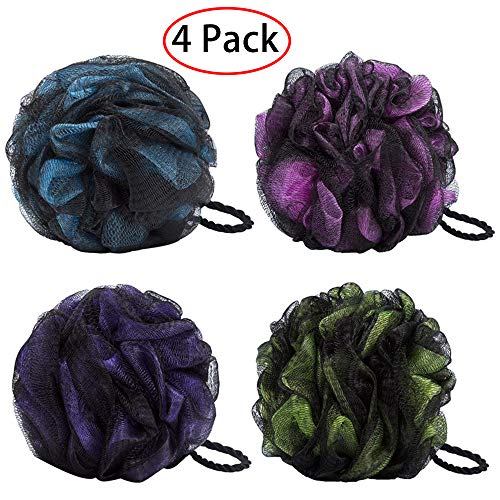 4 Pack Esponja de ducha de baño JollyJelly Malla de baño Loofahs Doble malla de cepillo de depurador corporal para mujeres Los hombres exfolian la piel limpia calmar la piel (Mix -4 Pack)