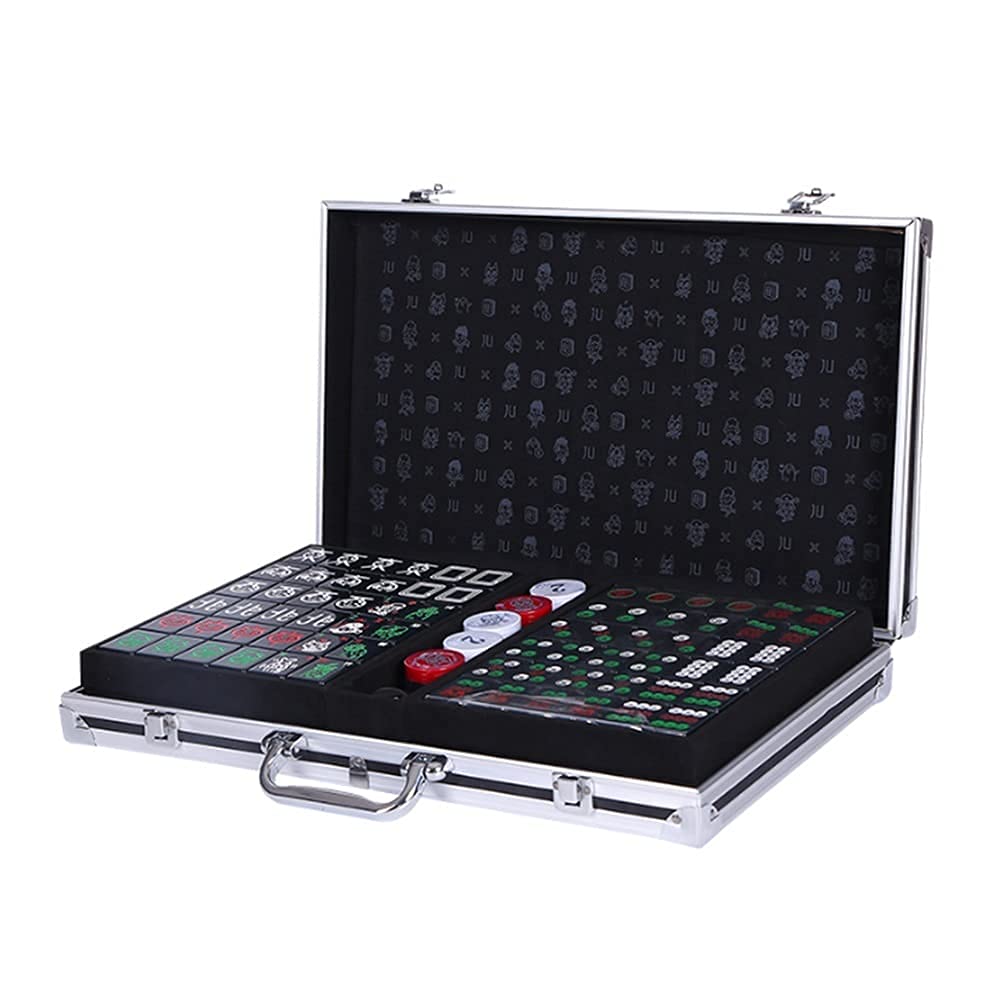 Zestawy Mahjong Chiński zestaw do gry w madżonga z walizką podróżną, 144 kafelkami, 6 kostkami do gry i wskaźnikiem wiatru, do gry w stylu chińskim Zestaw do gry w madżonga