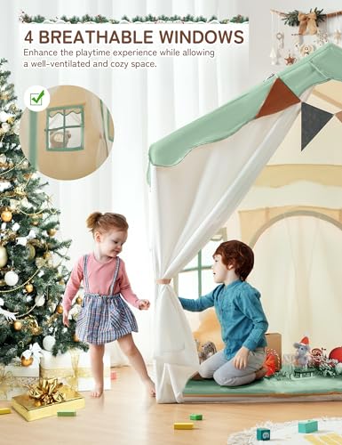 besrey 2 IN 1 Kinderzelt Indoor groß, Kinder Spielhaus Indoor mit Matte, Spielzelt groß für Drinnen, Hauszelt, Kinderspielhaus, Kinderhaus Zelt, Kinder Zelt Bettzelt ab 3 Jahre
