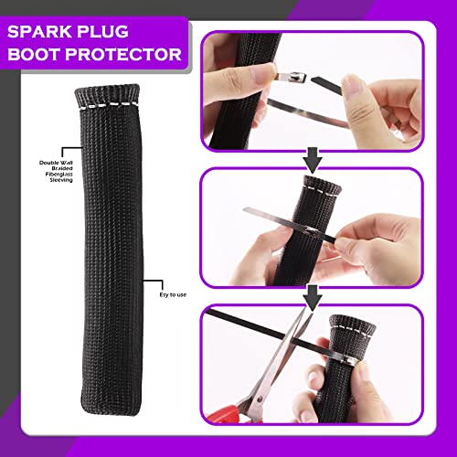 Swpeet 30Pcs Spark Plug Wire Boots Sleeves And 2 Hole 3 Hole Wire Separator Divider With Stainless Steel Wire Ties Assortment Kit, 1800 Degree Heat Shield Thermal Protection Insulator For Wires Resist #TOP4