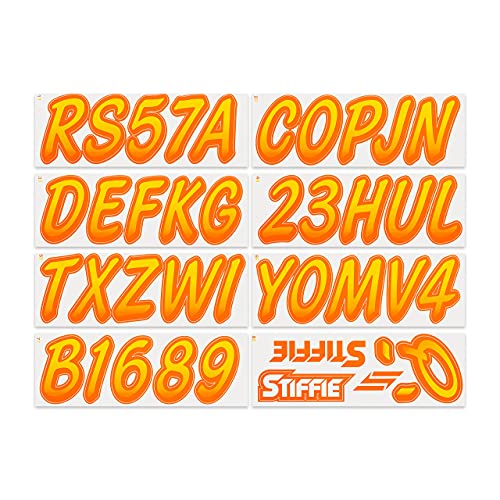 Image of STIFFIE Whipline Yellow /Orange 3 inch Boat & PWC Registration Decals • Numbers Letters Stickers