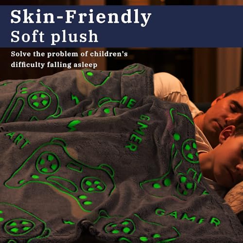 Image of Gamer Gifts for Teens Gaming Blanket, Birthday Graduation Gifts for Boys Boyfriend, Kids Glow in The Dark Blanket Soft, Video Game Room Decor 40 inchx60 inch