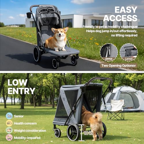 Image of Beberoad Pet Stroller for Medium Dogs, Dog Stroller One-Second Fold, R7 All-Terrain with ER Tires, Mesh Dual-Window, Full Disassembly&Washable Waterproof Oxford Fiber