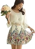 Women's Chiffon Floral 3/4 Sleeve Summer Beach Sundress Casual Dress - Small