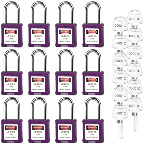 Image of Lockout Tagout Locks 12-Pack｜OSHA Purple Loto Locks Keyed Alike｜12 Same Keys /Set for Industrial Machinery & Electrical Panels｜Chrome Steel & Laser Coding