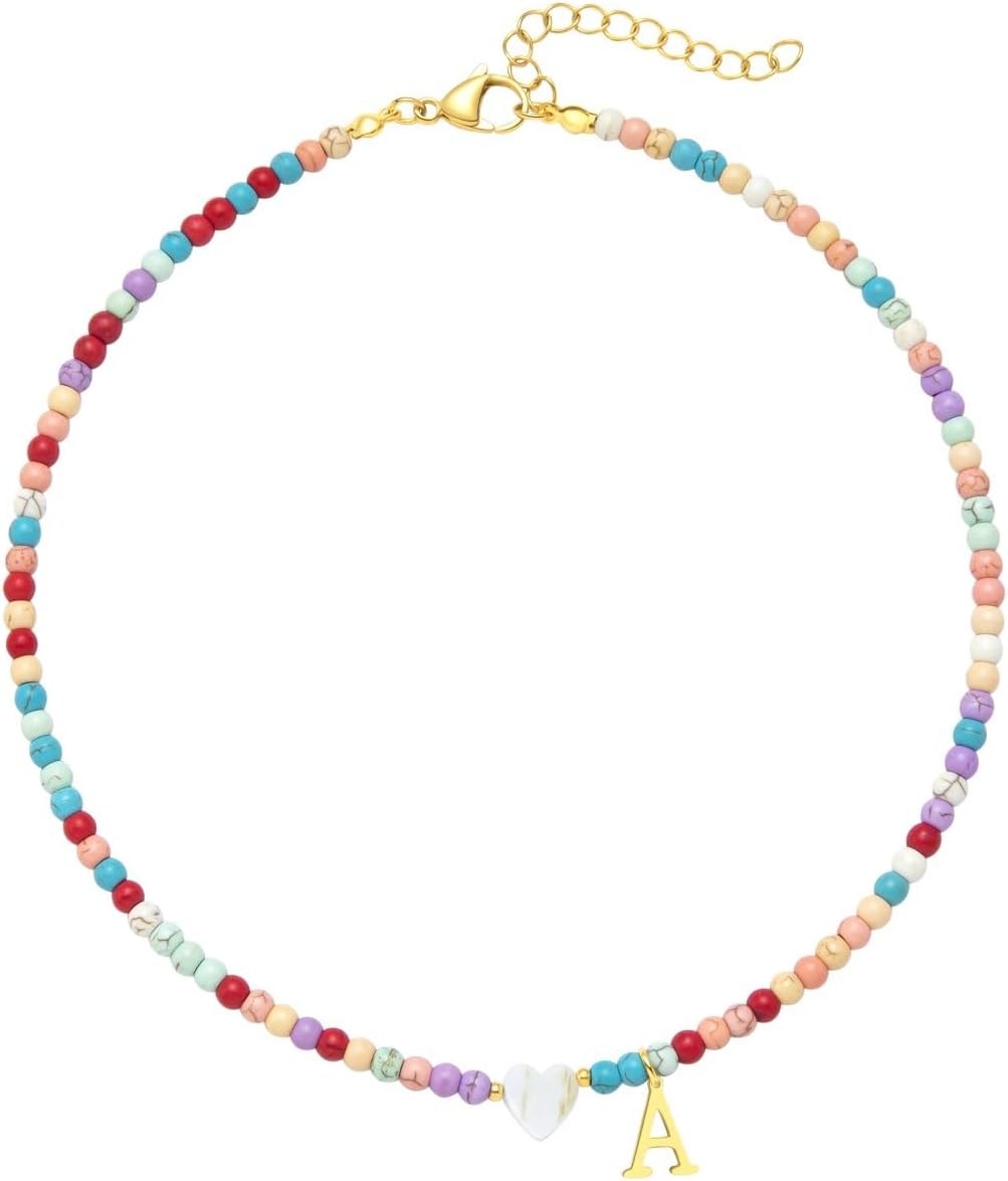 Colorful Beaded love Initial Necklaces Gifts for Girls teens Kids Gifts Personalized Birthday Gifts gifts for grandkids Necklace for Girl Jewelry