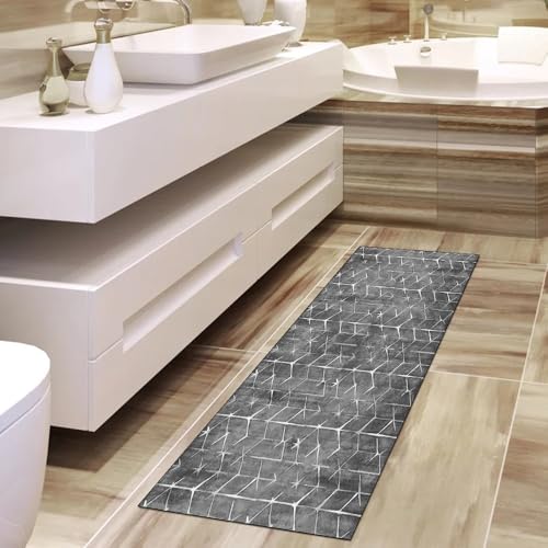 Alfombra pasillo antideslizante gris oscuro lavable con decoración abstracta de 40x250 cm 4