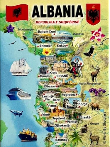 Albania Graphic Map and Attractions Souvenir Fridge Magnet 2.5" X 3.5"