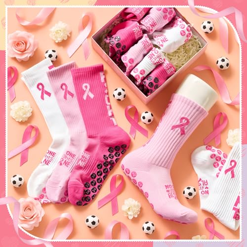 Breast Cancer Awareness Football Socks for Men Women Pink Ribbon Non Slip Crew Socks for Football Volleyball Sport4