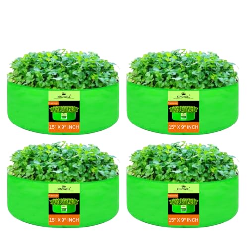 Image of Kingwell grow bags 15x9 inch pack of 4 Grow Bag For Terrace Garden Leafy Vegetable Plant Grow Bags Fruits Growing Containers For terrace Gardening