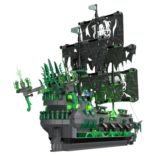 NUTCRACKER Pirate Ship Model Building Kits with LED Light, Ghost Ship Flying Dutchman Toy Building Set, Sailboat Model Home Easter Decor, Easter Birthday Gift for Adults Boys Girls(1100 Pieces)