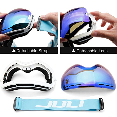 Image of Juli Ski Goggles,Winter Snow Sports Snowboard Goggles with Anti-Fog UV Protection Interchangeable Spherical Dual Lens for Men Women & Youth Snowmobile Skiing Skating Blue