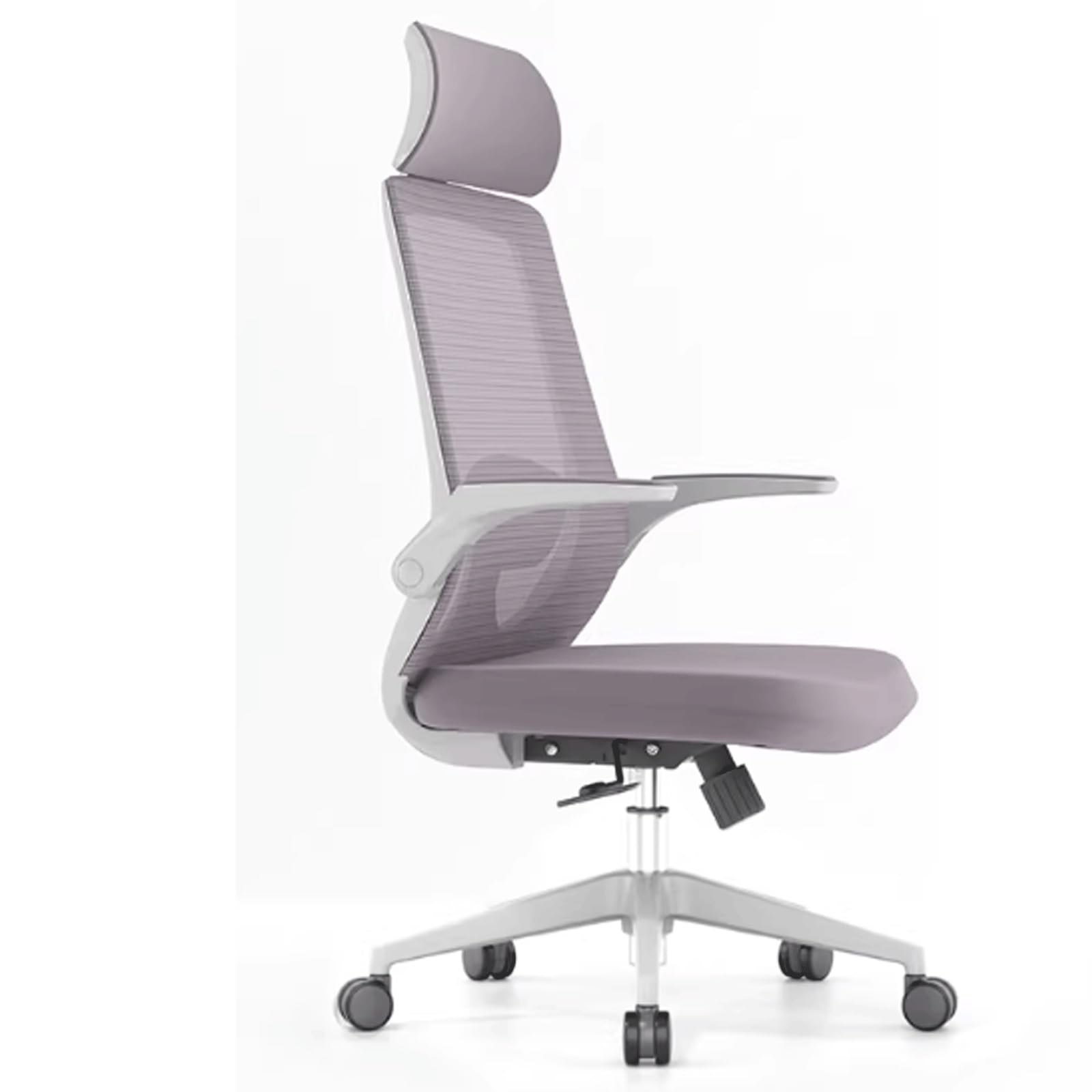 Silla de Oficina cómoda, Ideal para largas jornadas de Trabajo, Incluye reposacabezas y reposabrazos abatibles, Adecuada para oficinas y Salas de conferencias (Morado, con reposacabezas).