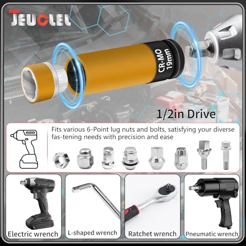 Image of 7PCS 1 /2 inch Drive Wheel Protector Impact Socket & Lug Nut Socket Set | 6 Pt, Non-Marring, Thin Wall, Wheel Protector, Damaged Nut Lock Remover, Rusted, Stripped, Screws, Stuck Locking Nut Removal