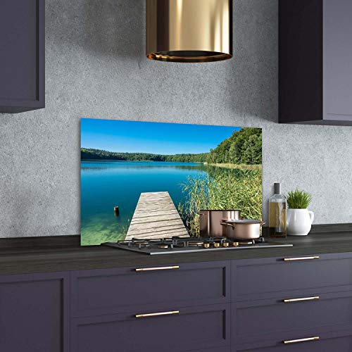 Fond de hotte verre trempé 100x70 cm bleu paysage déco murale cuisine - 3