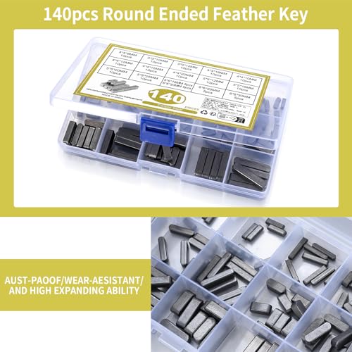 140 Stk Federkeile Sortiment, Passfedern-Sortiment, 3-4-5-6 mm Parallelantriebswellenschlüssel, Federschlüssel, Mitnehmerkeil Satz, Schwungrad Riemenscheibe Kurbelwellen Sortiment Kit