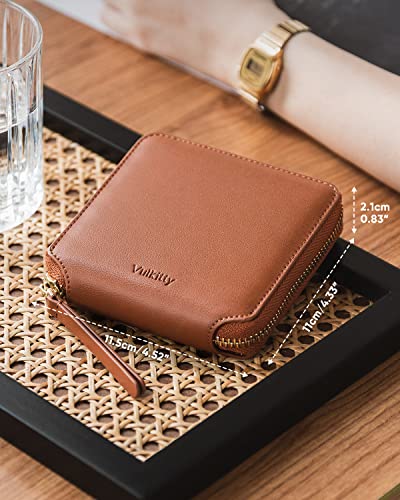 Image of Vulkitty Women Leather Wallet RFID Blocking Bifold Slim Coin Purse Credit Card Holder with Zipper Pocket Case