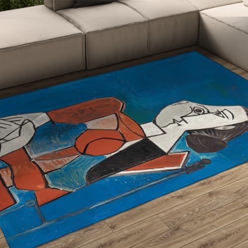 Tapis bleu orange de chambre lavable en machine 60x120