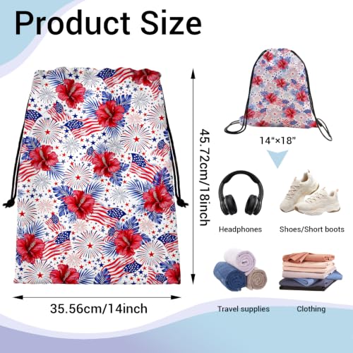 Image of US Flag Drawstring Bag Portable Patriotic Pouch Bag for Outdoor Party Holiday