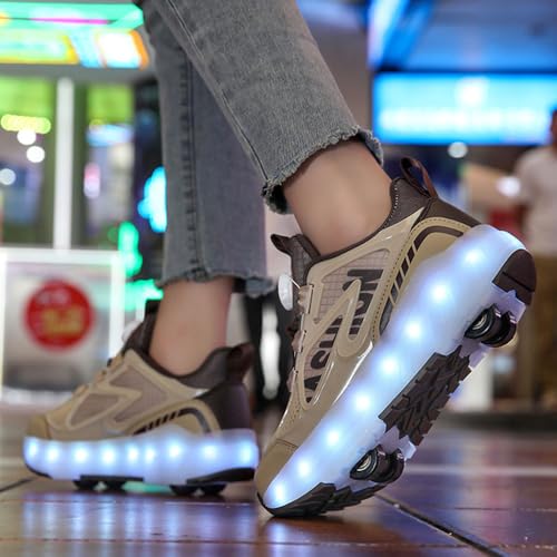 Kids Roller Skates Shoes Sneakers for Boys & Girls, Outdoor Parkour Shoes with 4 Wheels Unisex Skateboarding Shoes Retractable Skating Shoes for Children's Sports Walking4