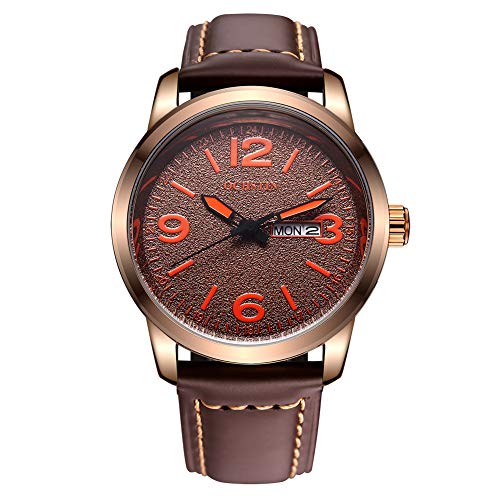 LTLCLZ Reloj De Hombre con Calendario, Impermeable, Reloj De Caballero, Correa De Cuero, Reloj Multifuncional De Cuarzo.