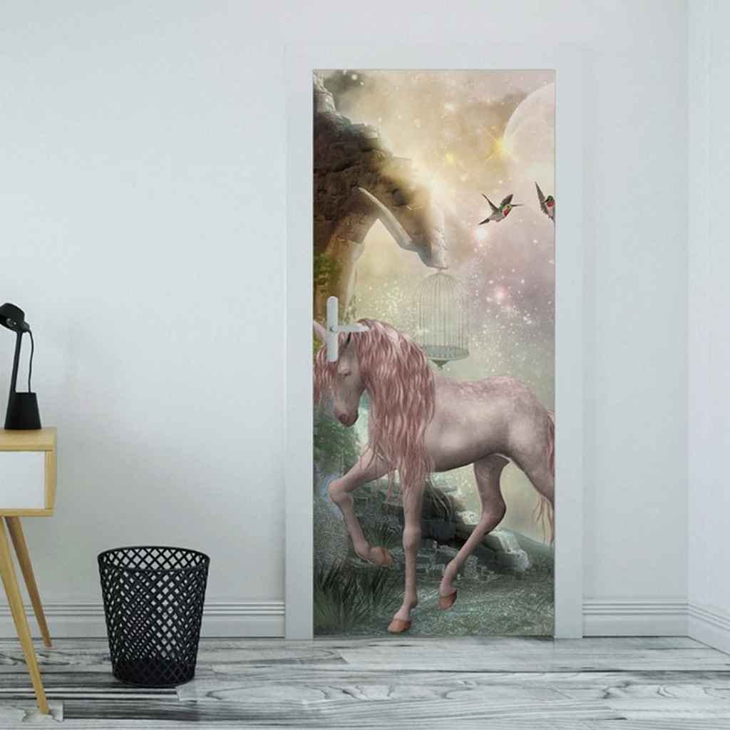 Sticker Porte Trompe L'Oeil Cheval 95x215cm - Autocollant Mural 3D Amovible Décoration Maison