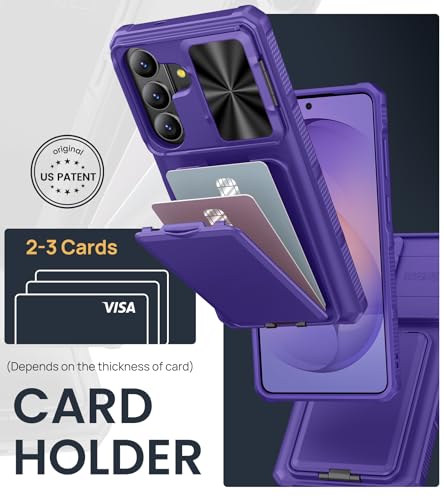 Image of SSLOTSCASE for Samsung Galaxy S26+ Plus Case with Card Holder & Camera Cover Stand & Slide Lens Cover, Multi-Functional Stylish Men Women Sturdy Shockproof Phone Case for Galaxy S26+ Plus 2026, Violet