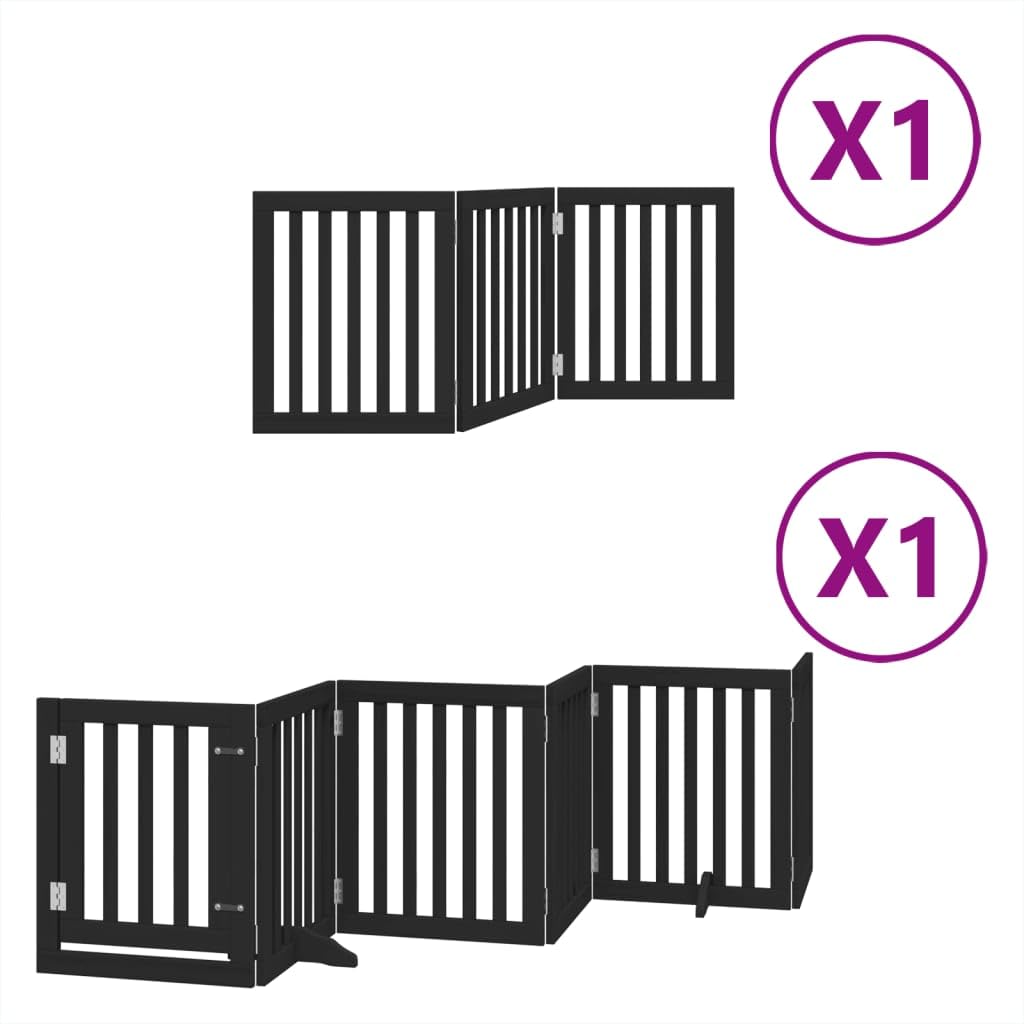 Homgoday Barrera de Seguridad para Perros Barrera,Barrera de Seguridad para Perros Mascotas,para Escaleras y Puertas Puerta para Perros Plegable 9 Paneles Madera álamo Negra 450 cm