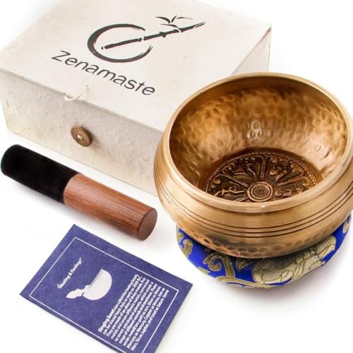 Zenamaste • Bol Tibétain Chantant Méditation Fait à la main à Bhaktapur (Népal) - 450gr ⌀11,5cm - Coffret Zen - Papier népalais - Coussin Bol...