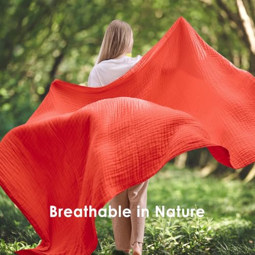 Image of EMME Muslin Blankets for Adults Throw Blanket for Couch Breathable Gauze Soft Lightweight Airy Orange Rust Throw 50 inch x 60 inch