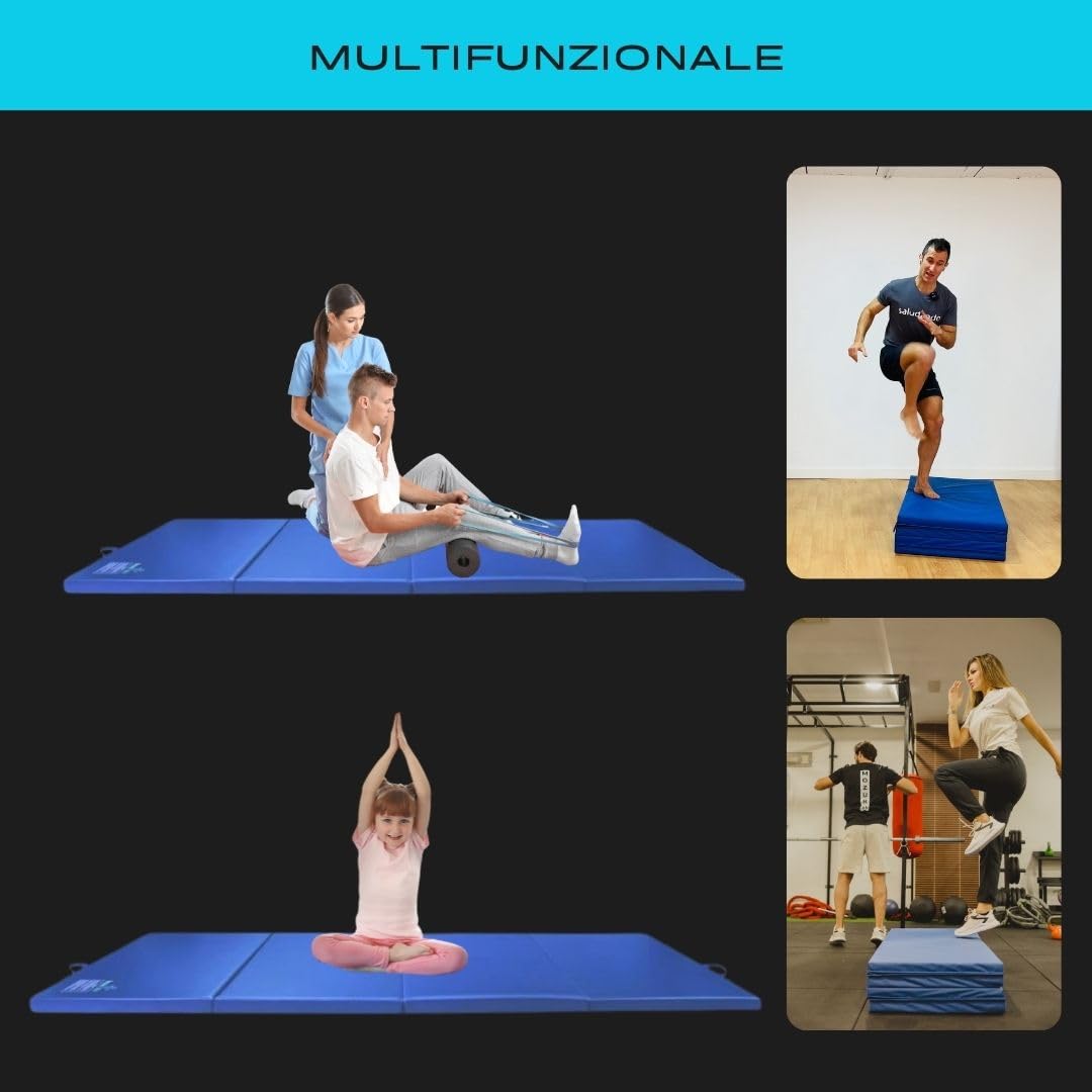 Tappetino pieghevole multifunzionale 240x120x5 cm | Ideale per ginnastica, yoga, pilates, ginnastica ritmica | PVC premium, antiscivolo, facile da pulire
