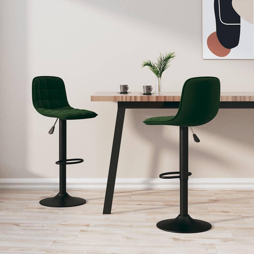 Tabourets de bar en velours vert foncé Generico réglables avec base chromée x2