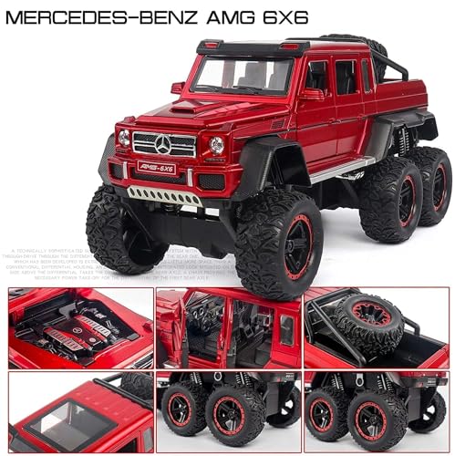 Image of 1:22 AMG 6x6 Diecast Metal Toy Car Model for Kids Pull Back Action Openable Doors with Light & Sound Features Durable Alloy Vehicle Collectible & Giftable (Red)